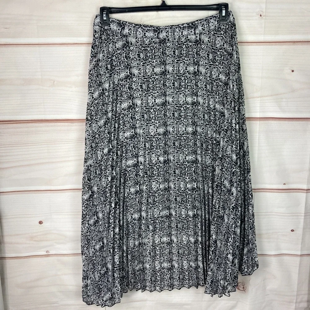WD.NY Skirt Womens 2X Crinkle‎ A-Line Midi Pull On Elastic Waist Black Geometric